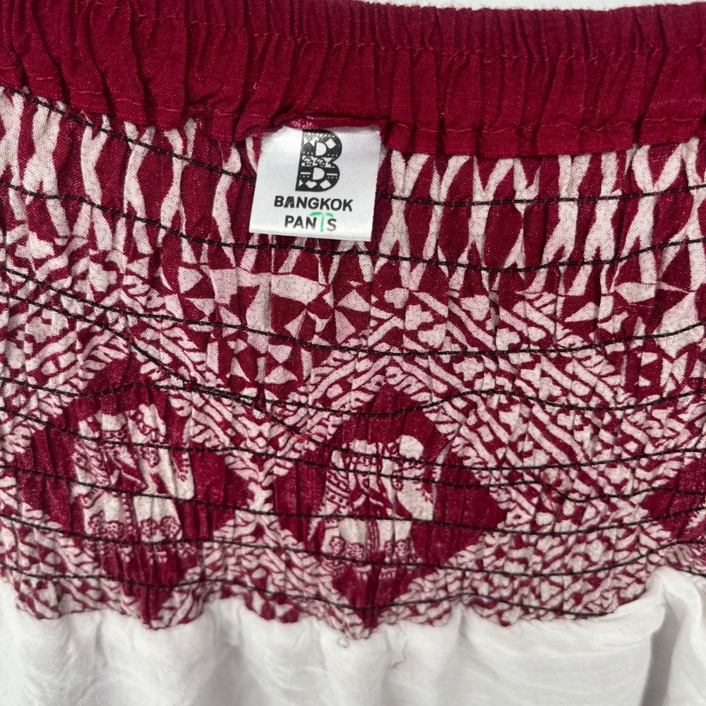 Bangkok Pants Elephant Print Skirt Women One Size Burgundy Smocked Waist Boho - Picture 8 of 9